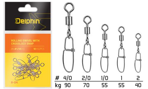 Delphin Karabinka s obratlíkem Rolling Swivel with Crosslock Snap Velikost 2 40kg 10ks