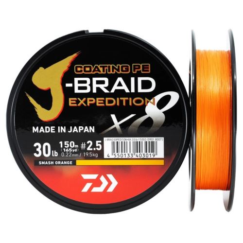 Daiwa Šňůra J-Braid Expedition X8E Smash Orange 300m