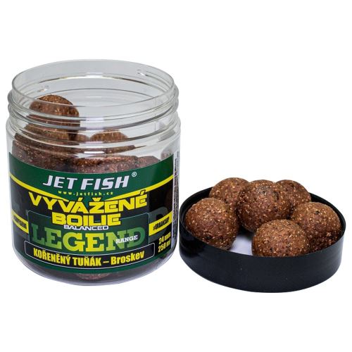 Jet Fish Vyvážené boilie Legend Kořenění tuňák + Broskev 250ml 20mm