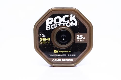 RidgeMonkey Šňůrka Connexion Rock Bottom Tungsten Coated Semi Stiff Hooklink 10m 25lb Camo Brown