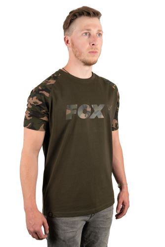 FOX Tričko Raglan Khaki/Camo Sleeve T-Shirt