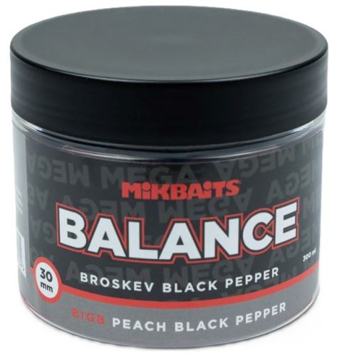 Mikbaits Boilies Mega Balance BigB Broskev Pepř 300ml 30mm