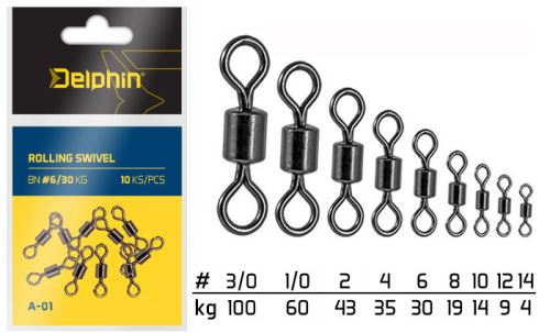Delphin Obratlík Rolling Swivel A-01 10ks